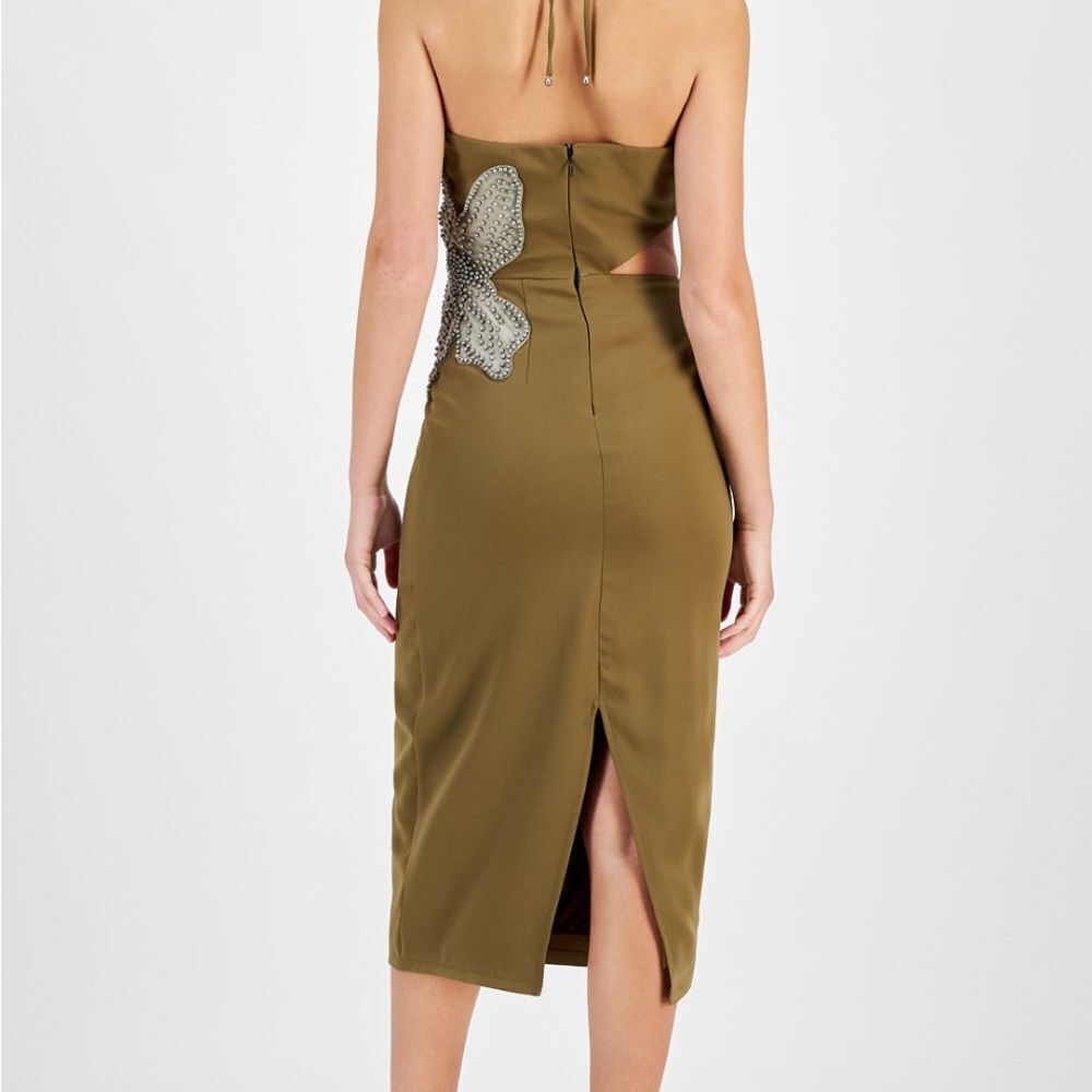 Avec Les Filles One Shoulder Olive Dress with Silver Detail - Picture 8 of 10